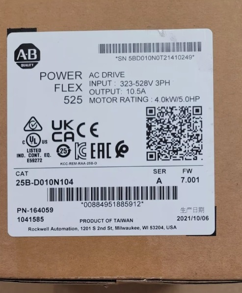 2021 New Sealed AB 25B-D010N104 SER A Powerflex 525 AC Drive 4KW 5HP